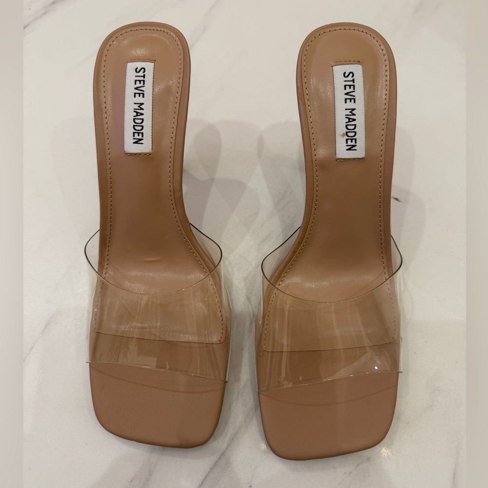 Steve Madden Clear and Tan Heeled Sandals